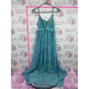 La Vie En Rose Teal and Blue Shell-Print Dress